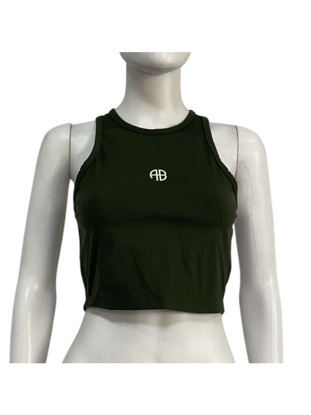 Anine Bing Cropped Dark Olive Brett Tank Top Size S